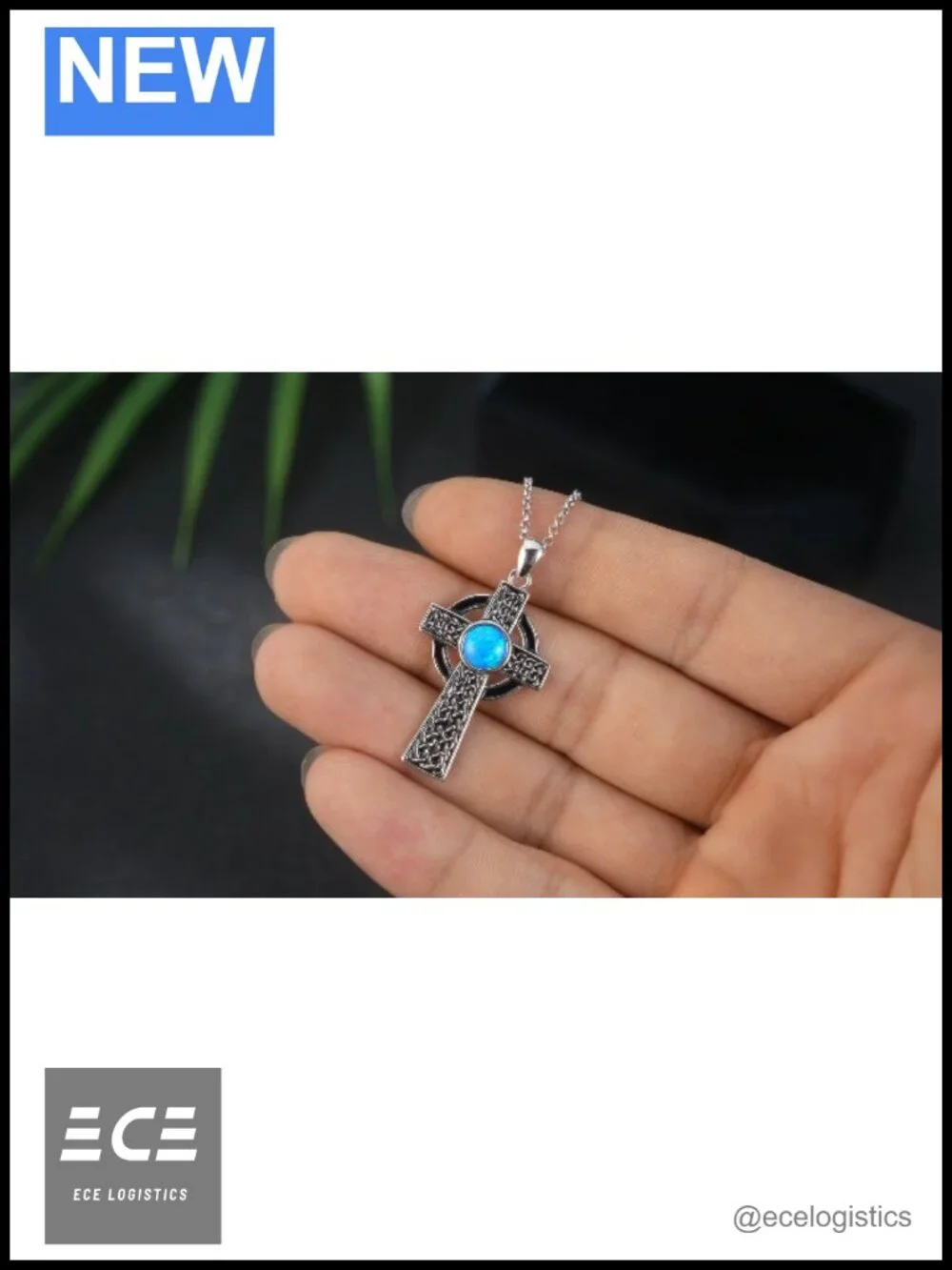 Celtic Cross Necklace 925 Sterling Silver Abalone Clover Pendant